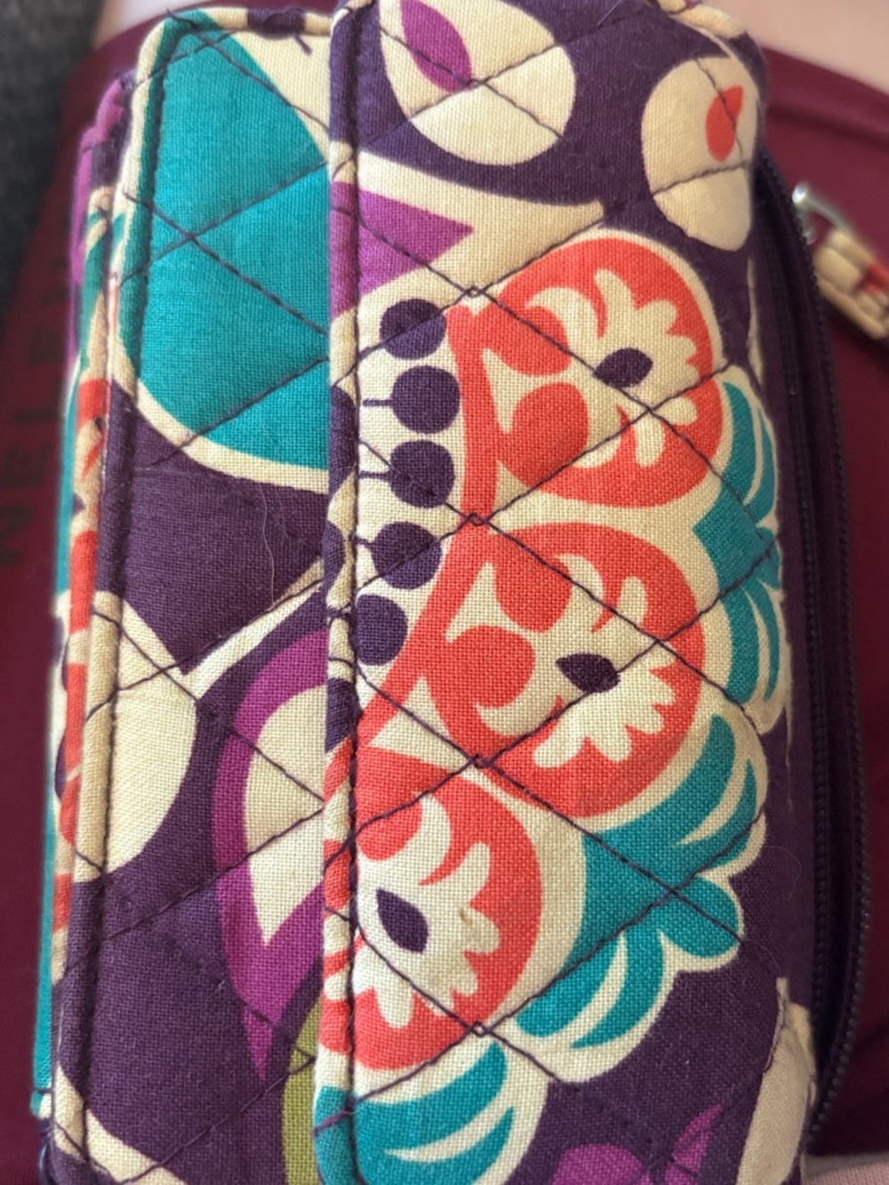 Vera Bradley Quilted Wristlet Wallet in Purple, Teal & Coral